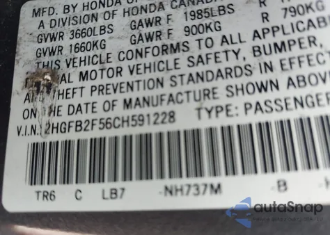 2012 Honda Civic Lx from USA, damaged, VIN 2HGFB2F56CH591228